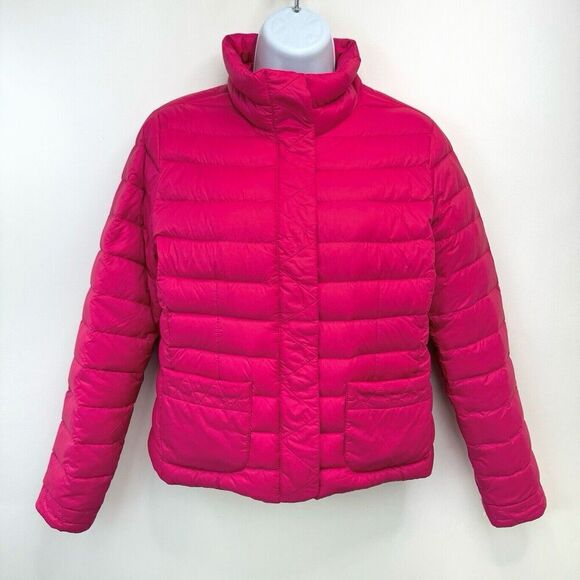 Lands' End Down Puffer Jacket Sz XS 2-4 Hot Pink Packable Cropped Pockets - Picture 2 of 12